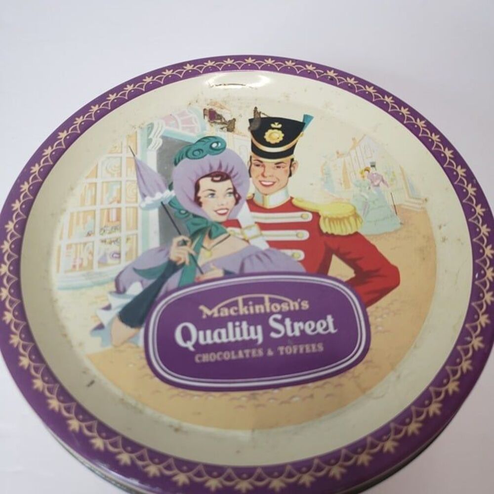 Vintage England Old Candy Purple Advertising Tin Mackintoshs Quality Street